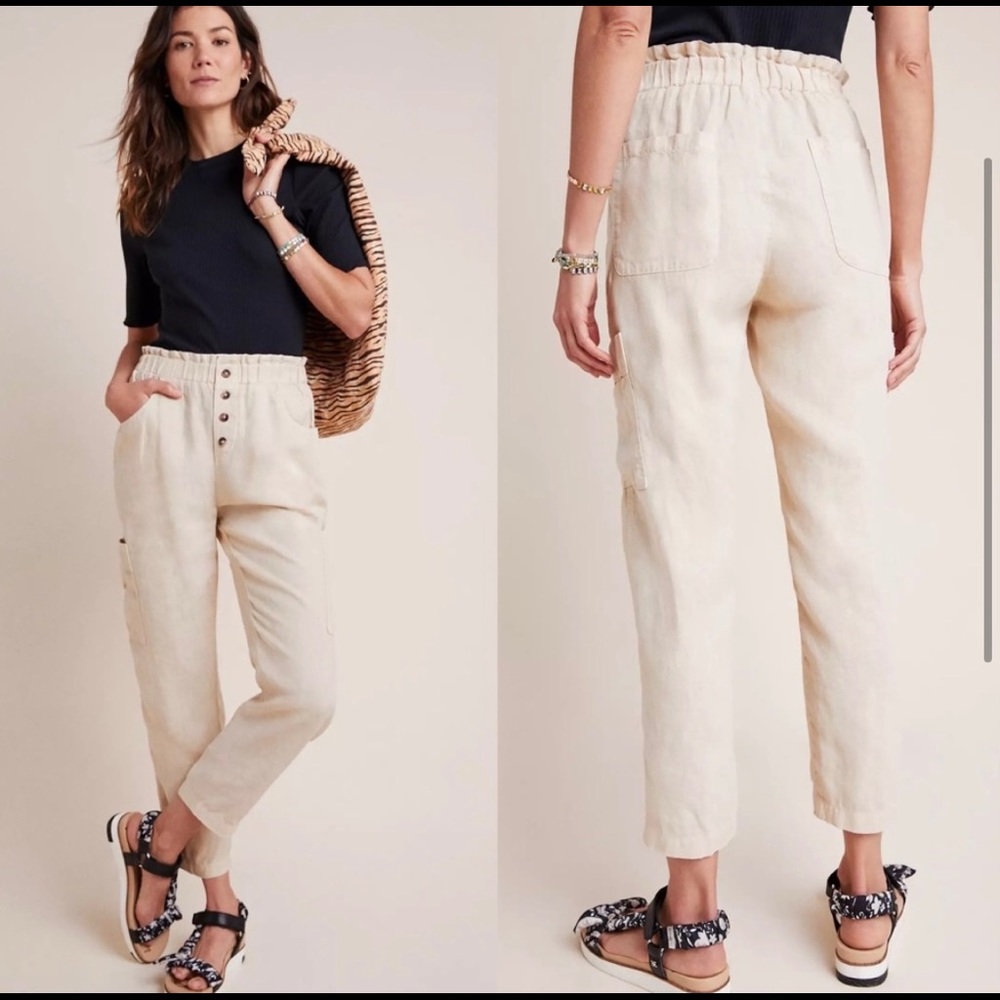 Anthropologie Amadi cream linen cargo pants XS